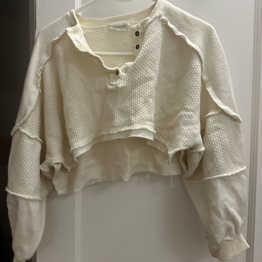 Urban Outfitters Women's Cream Textured Crop Sweater